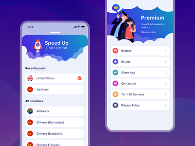 VPN App animation app connection countries illustration list maplelabs premium premium download settings vpn