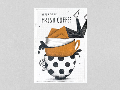 𝚁𝚒𝚝𝚞𝚊𝚕𝚜 / 𝟶𝟼 𝙲𝚘𝚏𝚏𝚎𝚎 𝚕𝚘𝚟𝚎𝚛 acrylic coffee coffee cup coffee lover hand drawn illustration markers molotow posca postcards rituals