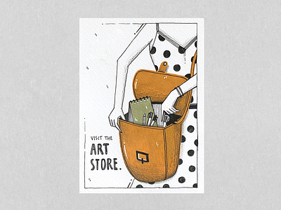 𝚁𝚒𝚝𝚞𝚊𝚕𝚜 / 𝟶𝟽 𝚃𝚑𝚎 𝚊𝚛𝚝 𝚜𝚝𝚘𝚛𝚎 - 𝚖𝚢 𝚜𝚎𝚌𝚘𝚗𝚍 𝚑𝚘𝚖𝚎 acrylic art store art supplies hand drawn illustration markers molotow posca postcards rituals stationery