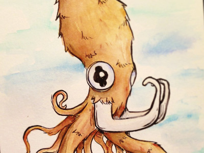 Wooly squid illustration ink monster squid watercolor
