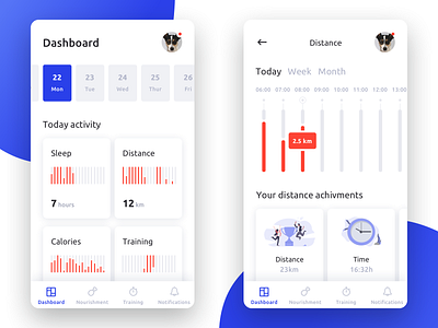 Fitness Activity Tracker for Dogs #1 🐕🏃🏻‍♂️🏃🏻‍♀️ activity app chart charts dashboard data distance dog dogs fitness interface ios minimal mobile run runners tracker ui ux walking