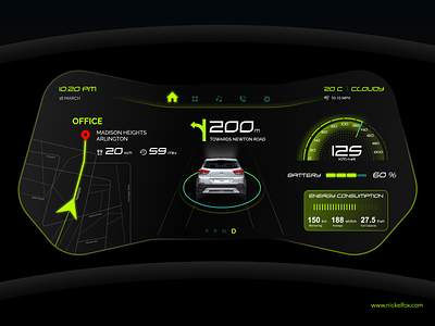 Car Dashboard UI Concept car dark dark mode dashboard design display electric car future gps map navigation neon product speed speedometer tesla ui ui design uiux ux