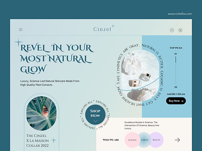 Cinzel - Beauty and Skincare Landing Page beauty colour cosmetics design green hero section landing page makeup neutral organic pastel skincare typography ui uiux ux webpage website
