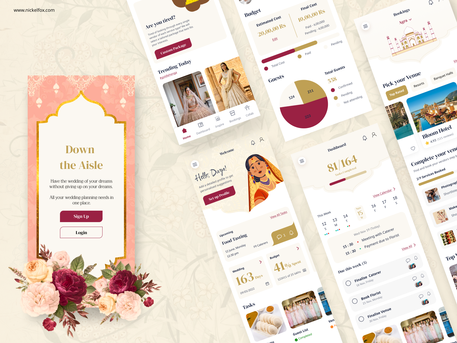 Indian Wedding Planning App by Sanya Mall for Nickelfox UI/UX Design