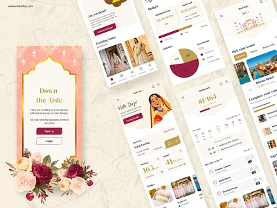 Indian Wedding Planning App application booking calendar dashboard design event india indian minimal mobile app notifications organise planner planning ui uiux vendors venue wedding