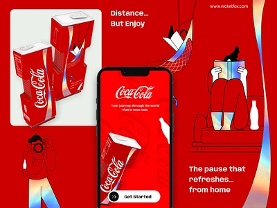 Coca Cola Reimagined app design application branding campaign coca cola coke concept design flat design graphic design illustration iridescente mobile app mobile ui monochrome packaging pandemic splash screen uiux user interface