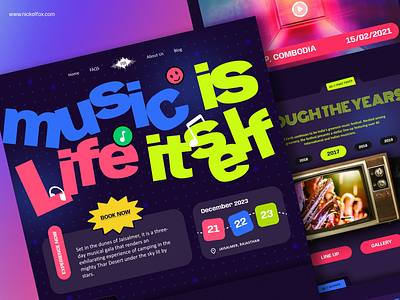 Music Festival Landing Page artist booking branding colorful concert dashboard entertainment event event management festival funky landing page mobile app music playlist streaming tickets uiux webpage website