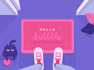 Hello dribbble ! cat door doormat dribbble first shot front door hello dribbble illustration illustrator mat shoes sneakers welcome yarn