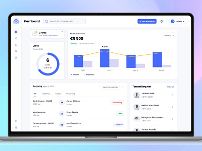 Rental listing dashboard dashboard real esate rental listing dasboard revenue overview ui design website design