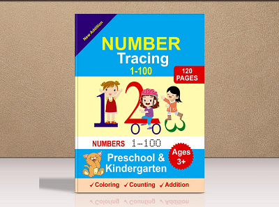 Number Tracing Workbook Cover Design amazon kdp children book children illustration coloring book cover ebook cover illustration kids activity book kindle cover paperback cover