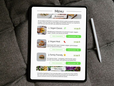 Food Menu app design dailyui design ui ux