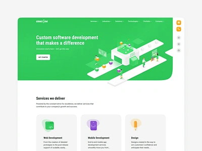 Emerline homepage emerald emerline homepage isometric ui ux web site webdesign