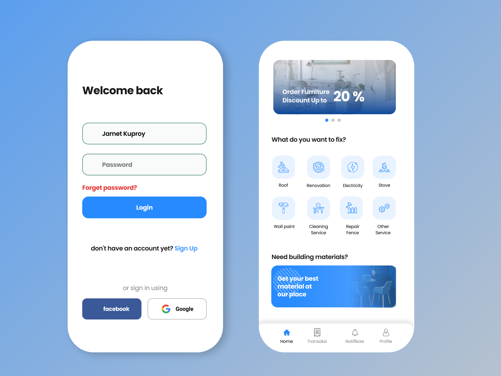 Ui redesign for app furniture digital by MIFTAHUL FAUZI on Dribbble