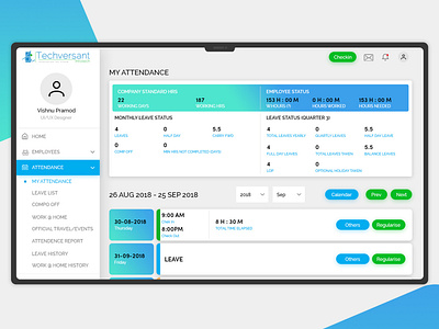 Attendance Panel admin admin website photoshop techversant work web design