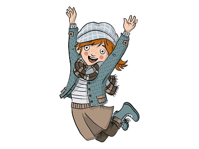 Scotland autumn blue cute digital girl illustration jump lovely outfit scarf scotland vector