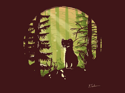 Silhouette Weasel brown digital forest green illustration illustrator nature shadow silhouettes sunlight tree weasel