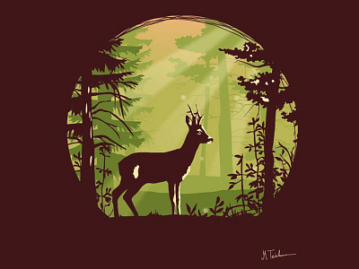 Silhouette Deer brown deer digital forest green illustration illustrator natur shadow silhouette tree wood