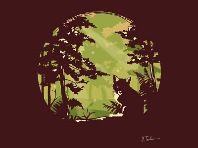 Silhouette Fox brown digital forest fox green illustration illustrator nature shadow silhouettes sunlight tree
