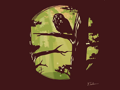 Silhouette Owl brown digital forest green illustration illustrator nature owl shadow silhouettes sunlight tree