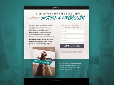 28 Days for Justice & Compassion Offer Page ebook form landing page typography unbounce unbounce design website