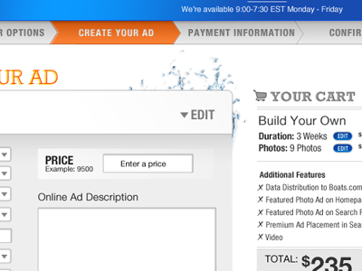 "Create your Ad" portion of new checkout process cart checkout orange web website