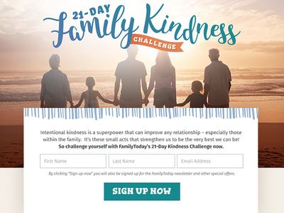 Kindness Challenge Form blue family form green header landing page logo sign up signup typography webpage website