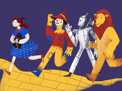 The Wizard of Oz childrens illustration dorothy illustration the cowardly lion the scarecrow the wizard of oz tin woodman toto yellow brick road