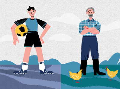 change ball boy farming football getting old hobbies illustration old soccer young