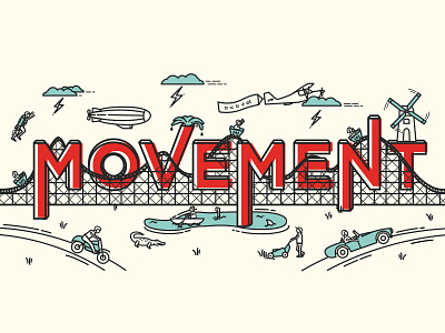 Movement Scene Illustration design flat design illustration illustrations line work move movement objects rollercoaster scene type vector