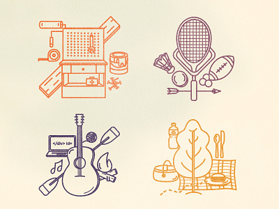 Activities cluster design hobbies icons illustration line music outdoors picnic sports vector