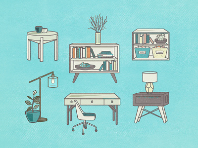 Furniture/Housewares design desk furniture home housewares icon illustration interior lamp line mid century modern vector