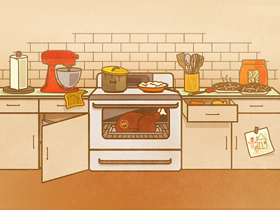 Thanksgiving Scene cooking design food holiday home icon illustration interior kitchen line scene thanksgiving