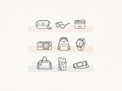 Accessories Icons accessories backpack bag belt camera flat line glasses handbag icon icons illustration minimal pastel spot color watch