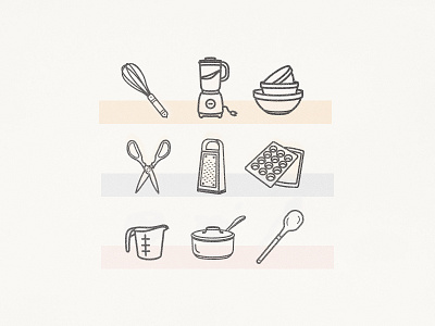 Kitchen Icons baking blender book bowls flat line housewares icons illustration kitchen utensils