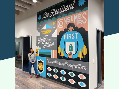 Salt Lake City Office Mural artist company values illustration lettering mural