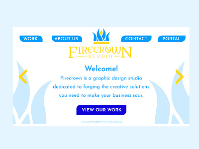 Firecrown Studio homepage UI design abstract button creative design fairy tale fantasy fire crown firecrown homepage logo logotype metamorphous minimalistic portfolio sans serif studio website ui ux wordmark