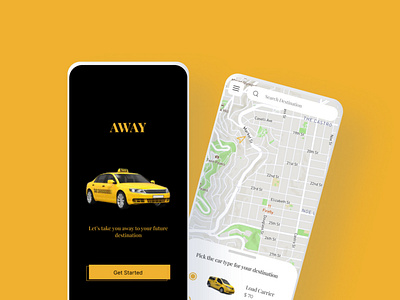 An app interface for a yellow cab company app design design figma ui