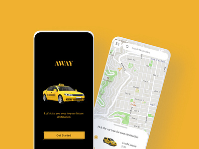 An app interface for a yellow cab company