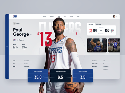 NBA Player Profile app basketball design details live live game nba player profile scores sport sports design statistics stats team ui uiux ux web webapp