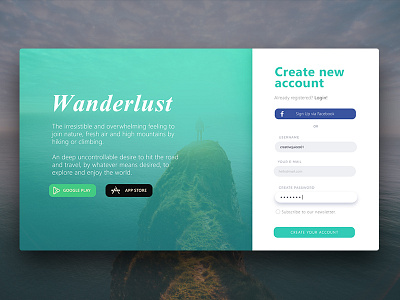 Wanderlust - Sign Up card design designer philippines signup ui ux wanderlust web