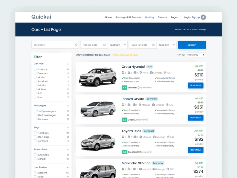 Car Rental Search List & Grid Page book booking car booking car search car website cars design filter grid page grid view list page list view rental responsive search results template ui website