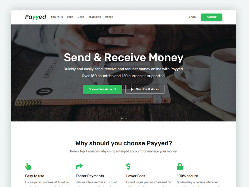 Money Transfer and Online Payments Website Homepage