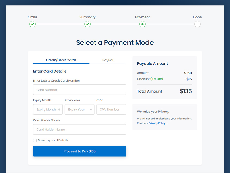 Select a Payment Mode.