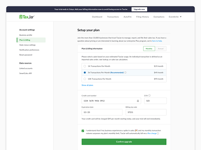 Trial Upgrade - Billing Page by Kyle Ducharme on Dribbble