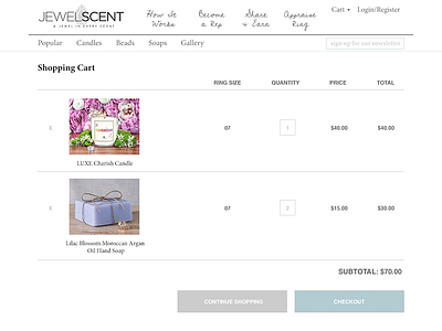 Shopping Cart for JewelScent checkout ecommerce shopping shopping cart