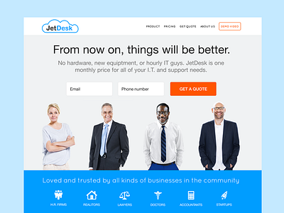 JetDesk Home Re-Design desktop flat responsive saas web