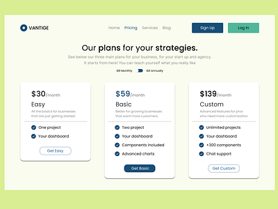 Vantige - Pricing Detail Page 3d animation app branding design detail graphic design illustration logo motion graphics pricing typography ui ux vector web website