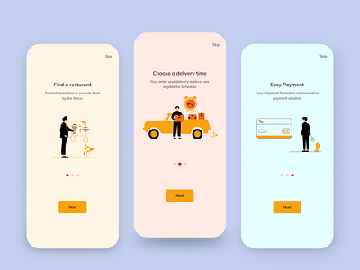 Food Delivery Onboarding Screens 2022 3d animation branding delivery delivery onboard design figma first page food food delivery on board screen illustration mobile mobile app onboard payment screens ui ui ux ux