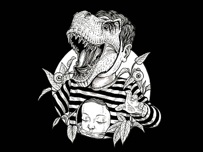 T-rex boy illustration - hand drawn #imaginary Vol 3 art blackandwhite boy dinosaur fantasy graphic design handdrawn illustration retro surrealism vintage