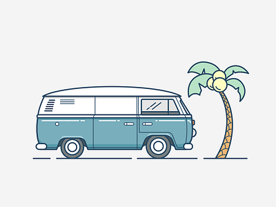 Bus and coconut tree illustrator，bus，car，coconut，